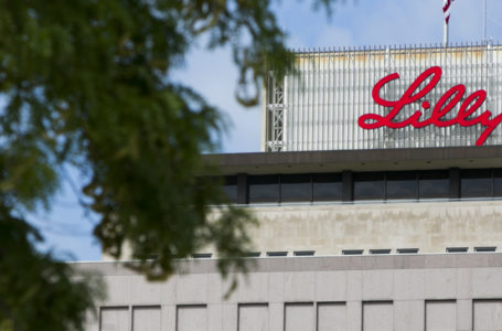 A logo sign outside of the headquarters of Eli Lilly and Company, in Indianapolis, Indiana on August 15, 2015. Photo by Kristoffer Tripplaar *** Please Use Credit from Credit Field ***